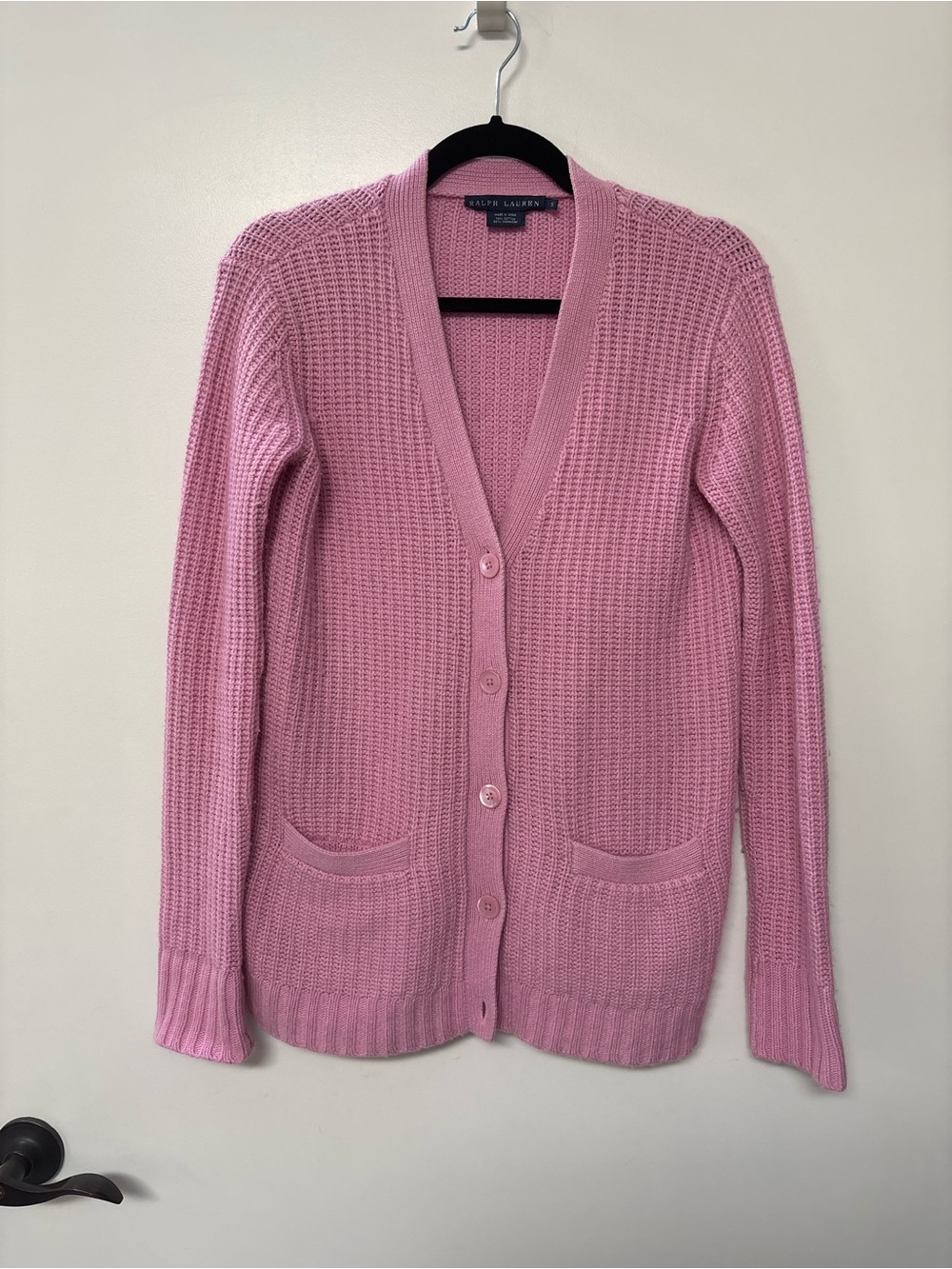 Ralph Lauren Light Pink Waffle Knit Button-Up Cardigan